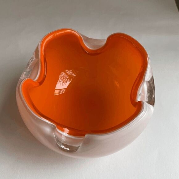 1950s Mid-Century Modern Orange Murano Art Glass Bowl - Picture 3 of 10